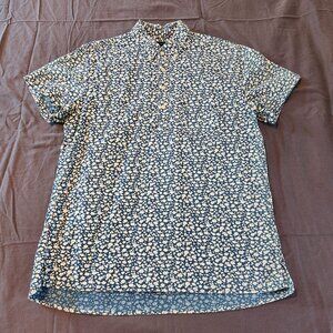 Men's J Crew Floral Short Sleeve Popover in Blue/White, Size M